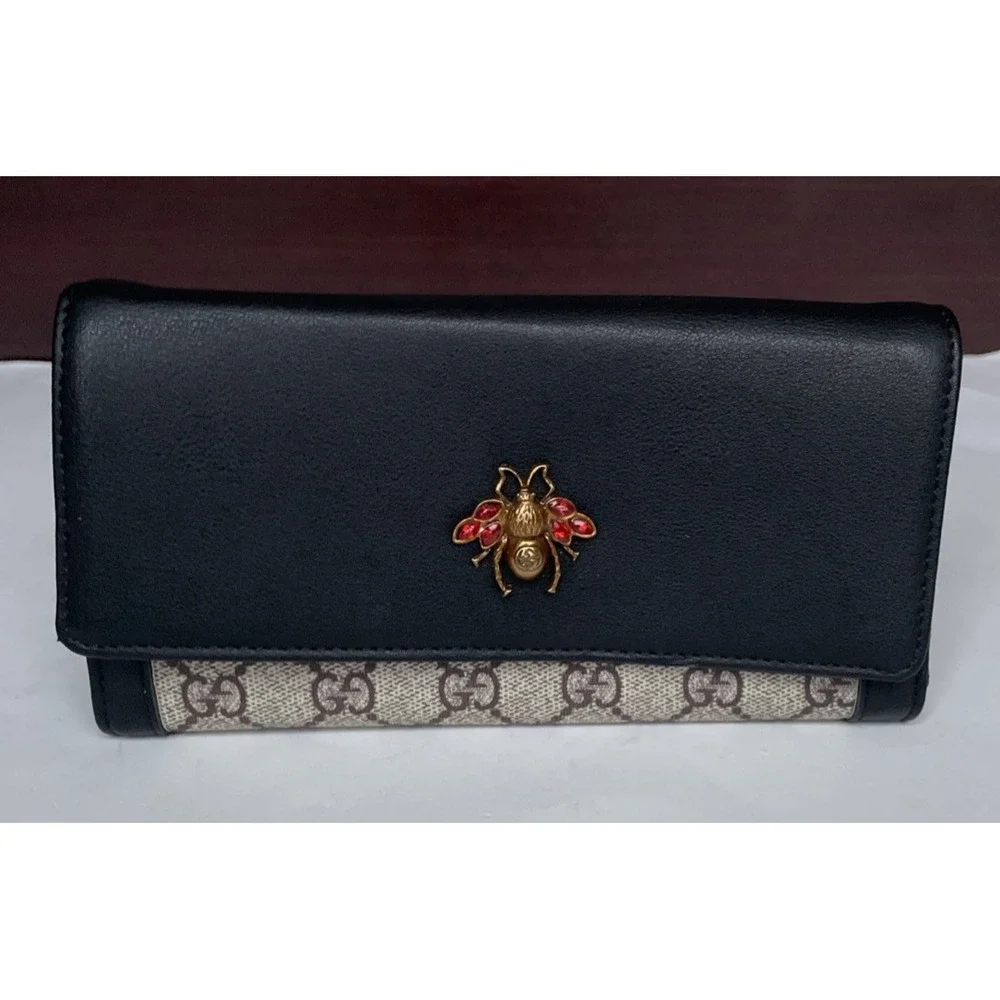 GUCCI Queen Margaret GG Web Long Wallet Bee Compact